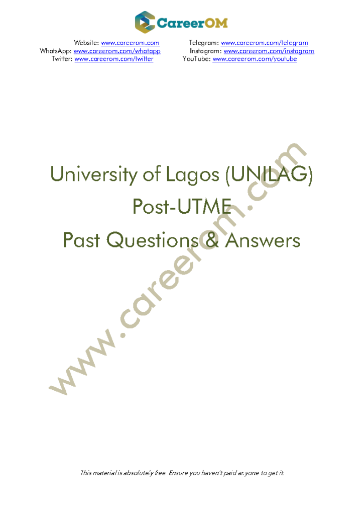 UNILAG Post UTME Past Questions and Answers